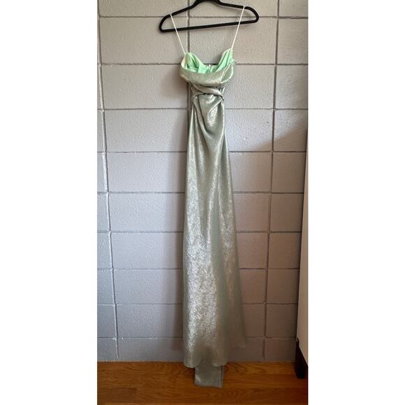 Women's Dana Foley NYC Strapless Long Maxi Tie Tube Blue Green Evening Gown sz M - Picture 3 of 8